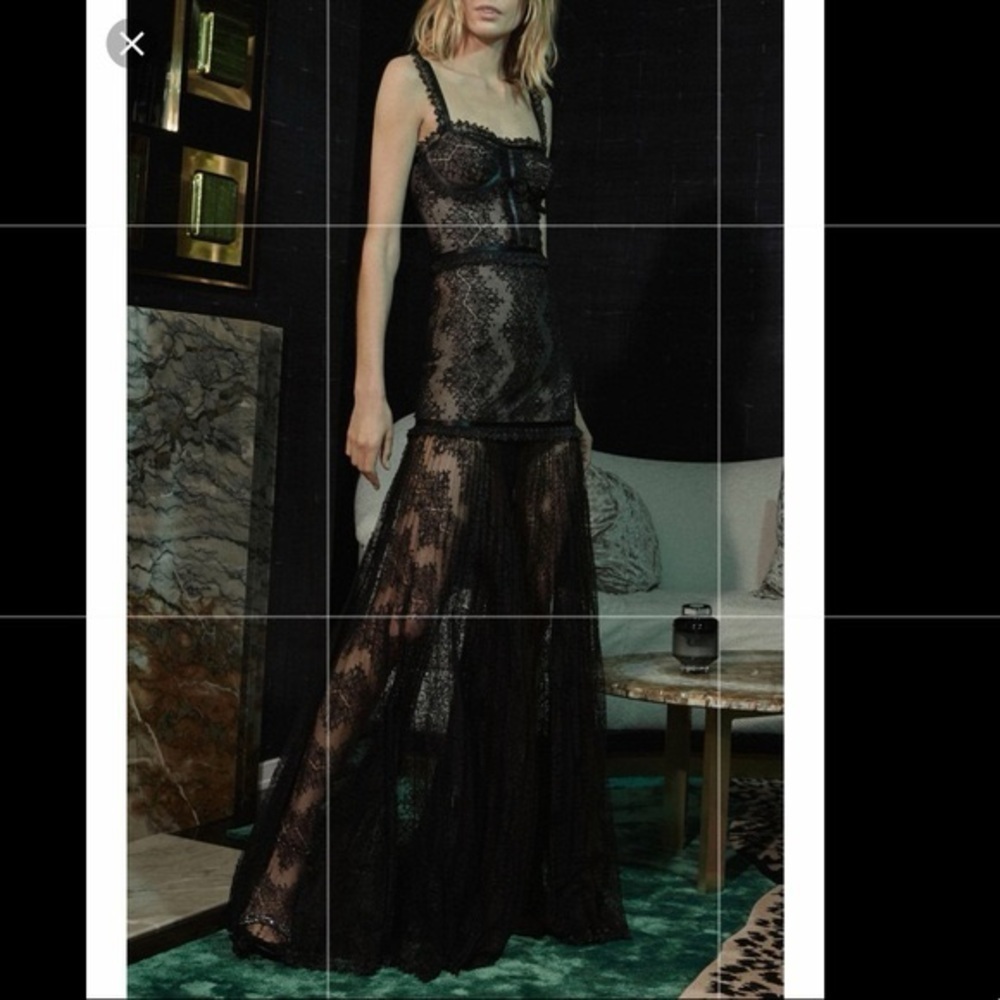 Alexis Kieran Lace Maxi Dress Black Sleeveless Sheer Bustier Gown Size Large EUC - Picture 7 of 7